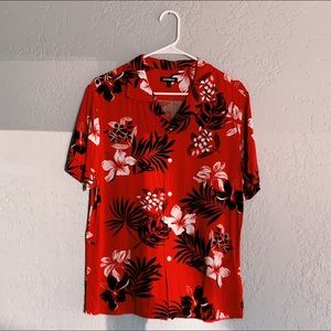 Red Express Floral Button Up